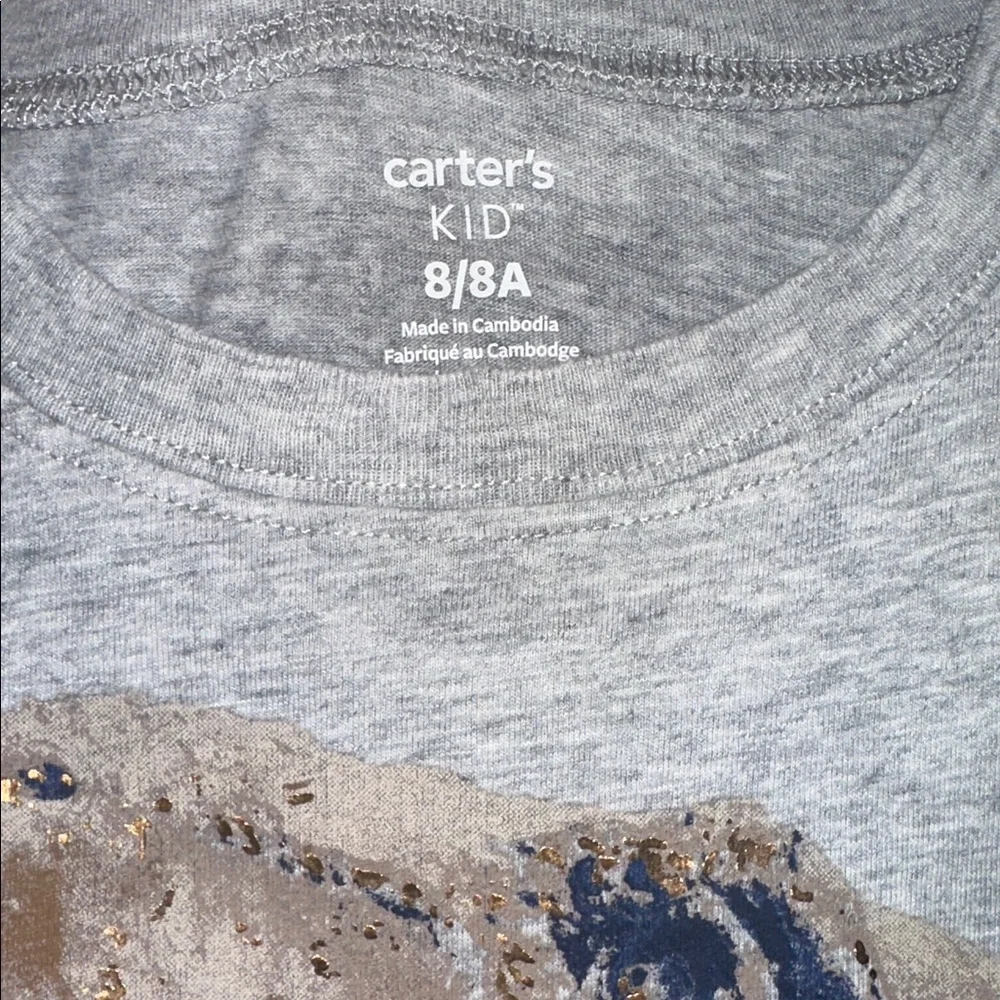 Carter’s Kids Gray T-Rex Dinosaur Graphic Tee Boys Size 8 Short Sleeve Shirt